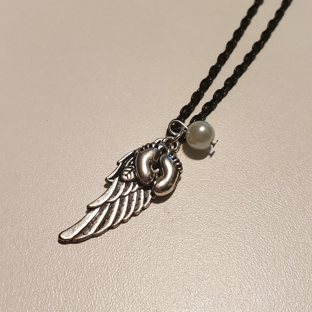 Angel Wing with Baby Feet Necklace